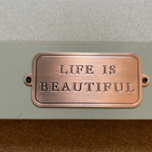 LIFE IS BEAUTIFUL picture frame. Never used. Brass plack has tiny tine mark - Picture 3 of 7